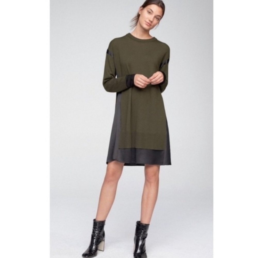Rag And Bone Sadie Olive Long Sleeve Sweater Dress Merino Wool